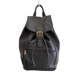 VTG Y2K 90s COACH XL Black Leather Backpack Drawstring Buckle Flap USA 0529 Bag